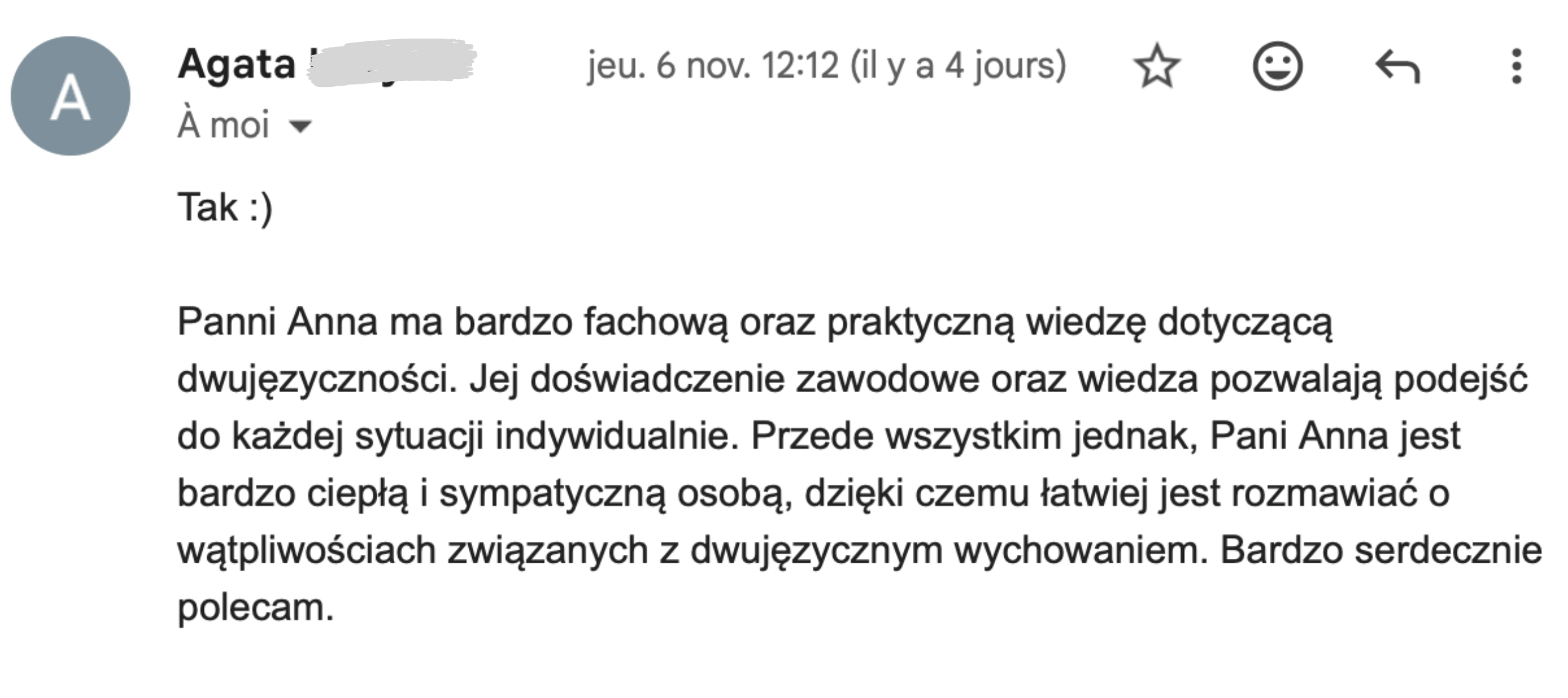 opinia_wsparcie_Anna_Jachim3 opinia zdanie rodzicow o wsparciu Anny Jachiim pomoc dwujezycznosc