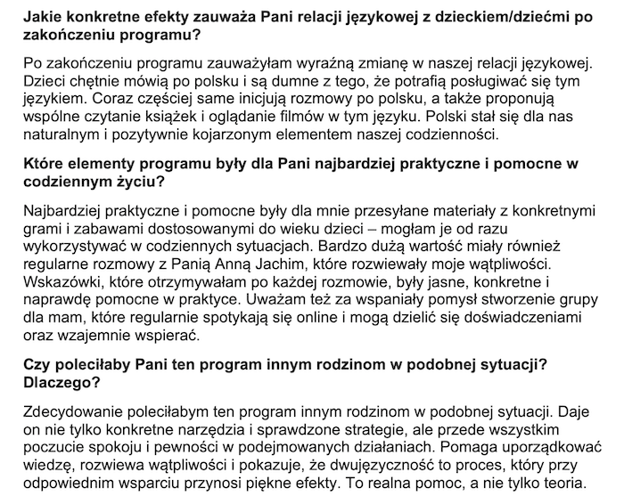 opinia wsparcie dwujezyczne jezyk polski Anna Jachim